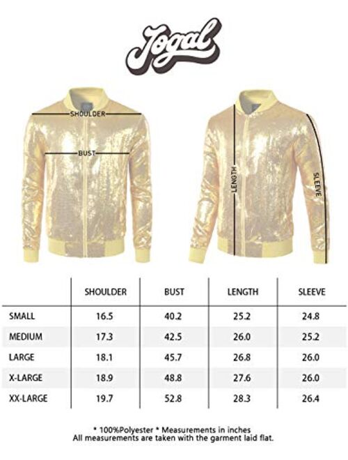 JOGAL Mens Sequins Nightclub Styles Zip up Varsity Baseball Bomber Jacket