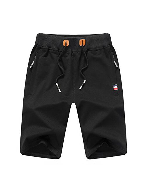 JustSun Mens Shorts Casual Sports with Elastic Waist Zipper Pockets