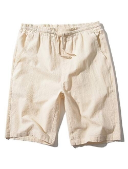 Men's Linen Casual Classic Fit 11 Inch Inseam Elastic Waist Shorts with Drawstring