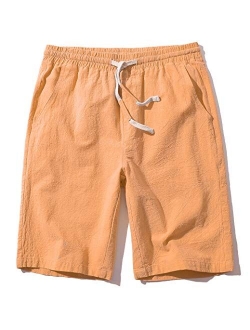 Men's Linen Casual Classic Fit 11 Inch Inseam Elastic Waist Shorts with Drawstring