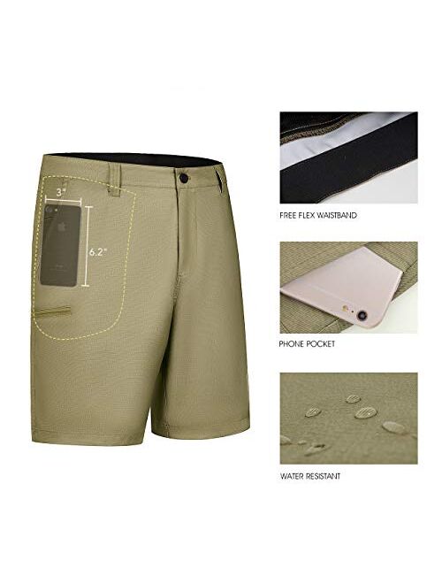 PULI Men's Stretch Water Resistant Lightweight Flat Front Dress Golf Hybrid Shorts with Zip Pockets