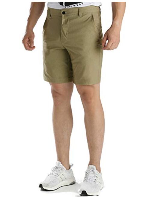 PULI Men's Stretch Water Resistant Lightweight Flat Front Dress Golf Hybrid Shorts with Zip Pockets