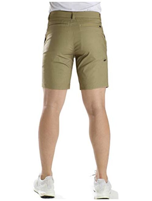 PULI Men's Stretch Water Resistant Lightweight Flat Front Dress Golf Hybrid Shorts with Zip Pockets