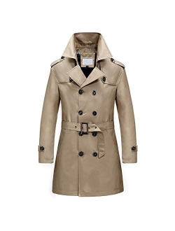 Men's Classic Fit Trench Coat Long Double Breasted Overcoat Outerwear Pea Coat