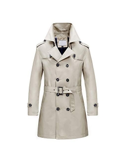 Men's Classic Fit Trench Coat Long Double Breasted Overcoat Outerwear Pea Coat