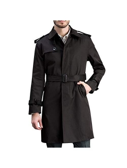 Men's Classic Fit Trench Coat Long Double Breasted Overcoat Outerwear Pea Coat