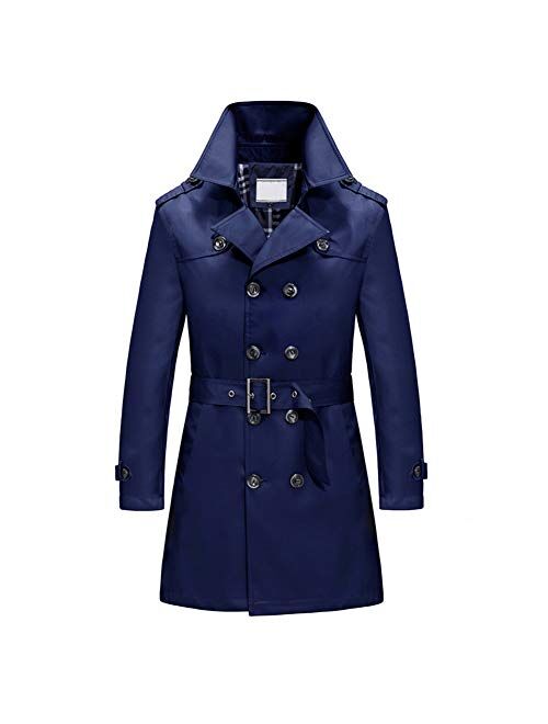 Men's Classic Fit Trench Coat Long Double Breasted Overcoat Outerwear Pea Coat