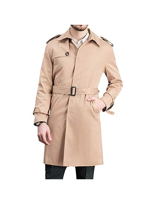 Men's Classic Fit Trench Coat Long Double Breasted Overcoat Outerwear Pea Coat