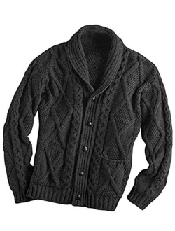 100% Irish Merino Wool Aran Button Men's Sweater by Westend Knitwear