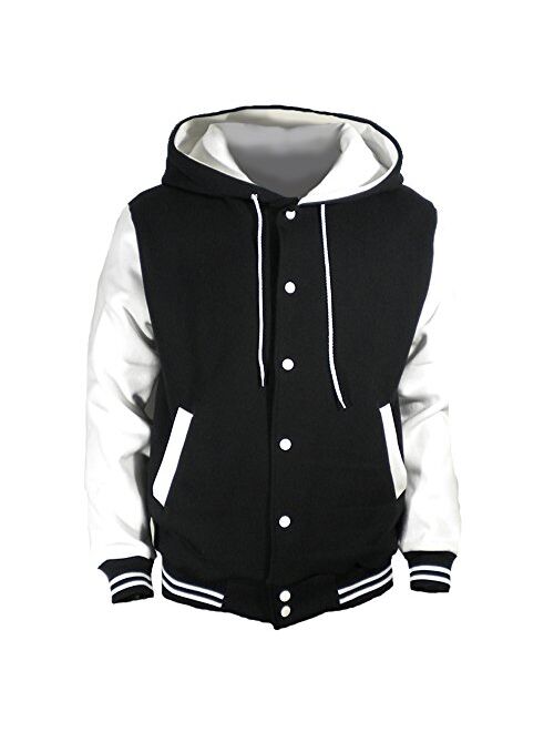 U World Men's Hood Baseball Varsity Jacket White