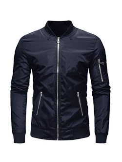 TOTNMC Men's Causal Lightweight Jacket Bomber Varsity Jacket Windbreaker Full Zip Up Jacket Coat