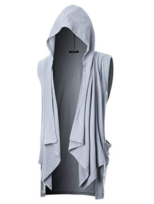 GIVON Mens Sleeveless Ruffle Shawl Collar Cardigan with Pockets