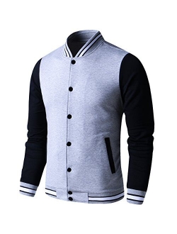 LTIFONE Mens Lightweight Varsity Jacket Button Down Baseball College Letterman Jacket