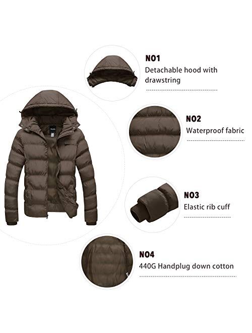 Wantdo Men's Winter Thicken Cotton Coat Warm Puffer Jacket with Removable Hood