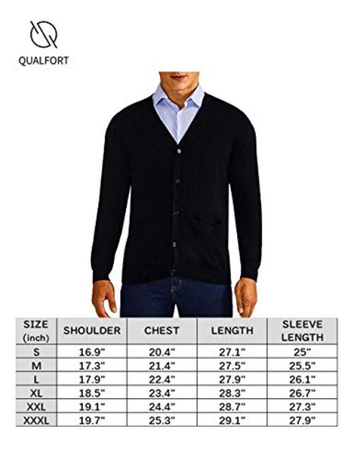 Buy QUALFORT Mens Cardigan Sweater 100% Cotton Pockets Casual Slim