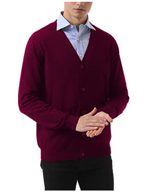 QUALFORT Mens Cardigan Sweater 100% Cotton Pockets Casual Slim Fit V-Neck Knitted Sweaters Button up