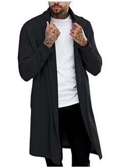 Pacinoble Men's Shawl Casual Cardigan Long Sleeve Drape Cape Lightweight Open Front Long Length Cardigan