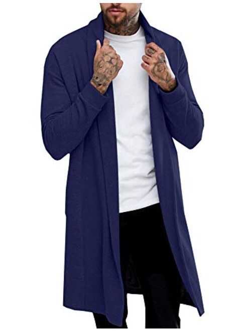 Pacinoble Men's Shawl Casual Cardigan Long Sleeve Drape Cape Lightweight Open Front Long Length Cardigan