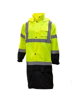 RK Safety CLASS 3 Rainwear Reflective Hi-Viz Black Bottom Long Rain Coat