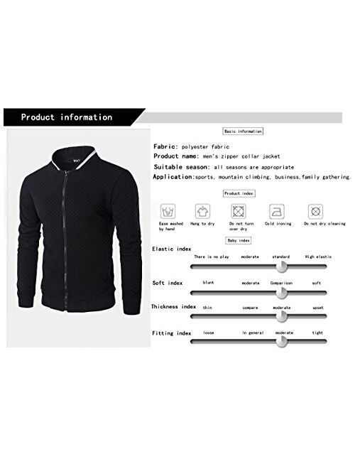 HOP FASHION Mens Casual Diamond Zipper Up Jacket Coat with Pockets