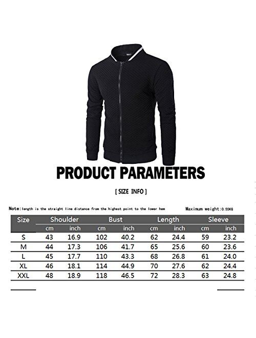 HOP FASHION Mens Casual Diamond Zipper Up Jacket Coat with Pockets