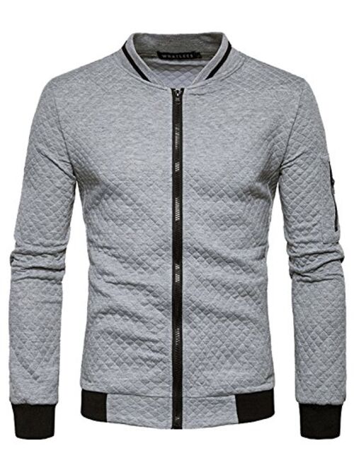 HOP FASHION Mens Casual Diamond Zipper Up Jacket Coat with Pockets