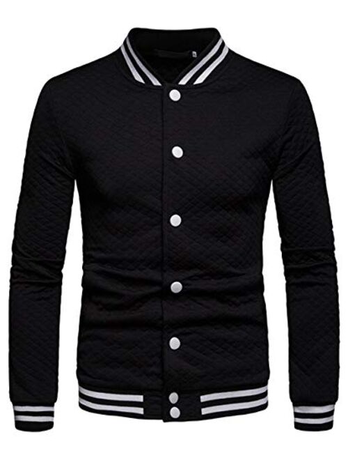 HOP FASHION Mens Casual Diamond Zipper Up Jacket Coat with Pockets