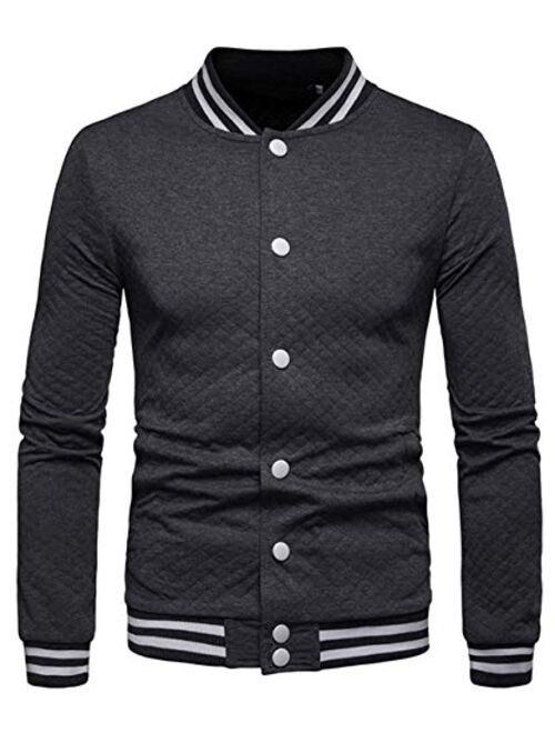 HOP FASHION Mens Casual Diamond Zipper Up Jacket Coat with Pockets