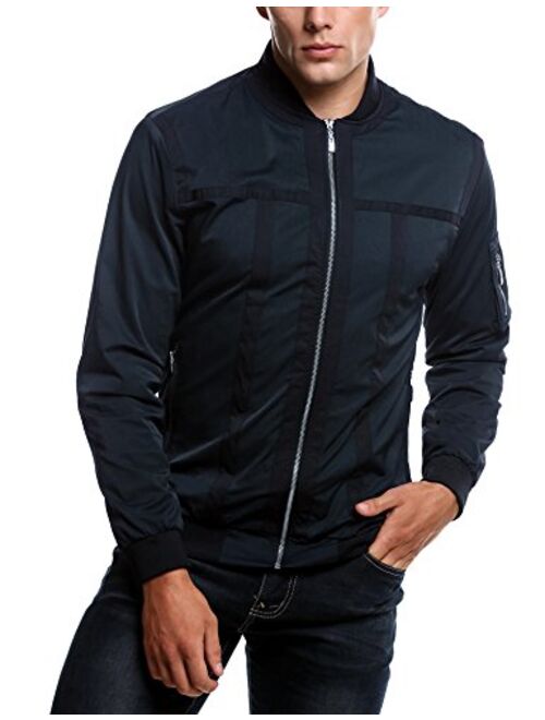 COOFANDY Mens Zip Up Contrast Color Stripe Slim Fit Bomber Jacket Coat