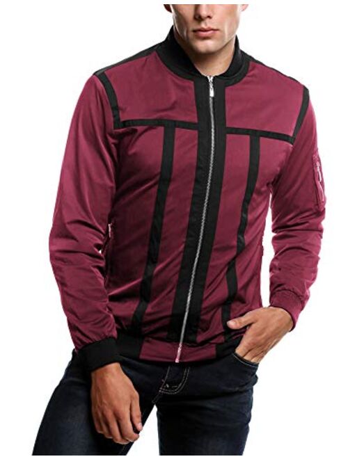 COOFANDY Mens Zip Up Contrast Color Stripe Slim Fit Bomber Jacket Coat