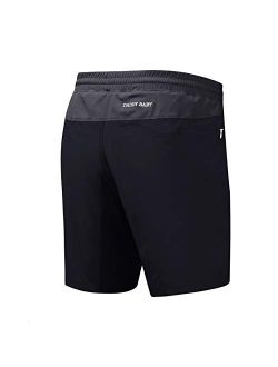DADDY BABY Men's Comfort 8" Athletic Casual Gym Performance Sport Shorts with Built-in Underwear and Zipper Pockets