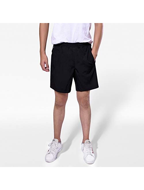 DADDY BABY Men's Comfort 8" Athletic Casual Gym Performance Sport Shorts with Built-in Underwear and Zipper Pockets