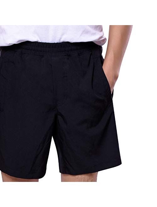 DADDY BABY Men's Comfort 8" Athletic Casual Gym Performance Sport Shorts with Built-in Underwear and Zipper Pockets