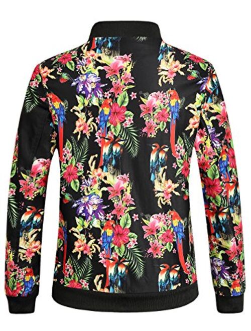 SSLR Men's Casual Lightweight Floral Softshell Bomber Jacket