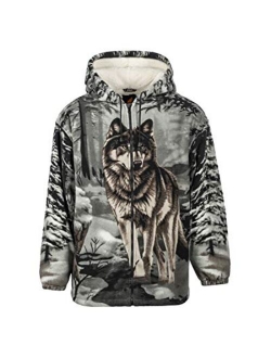 Men Women's Hoodie Sweatshirt Zip up Sherpa Lined Fleece Animal Jacket Wildkind