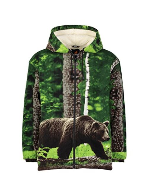 Men Women's Hoodie Sweatshirt Zip up Sherpa Lined Fleece Animal Jacket Wildkind