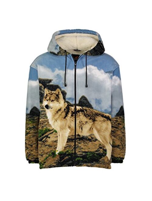 Men Women's Hoodie Sweatshirt Zip up Sherpa Lined Fleece Animal Jacket Wildkind