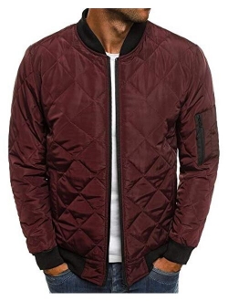 Mens Bomber Jacket Varsity Diamond Quilted Slim Fit Lightweight Flight Softshell Winter Jackets Pilot Full Zip Coats