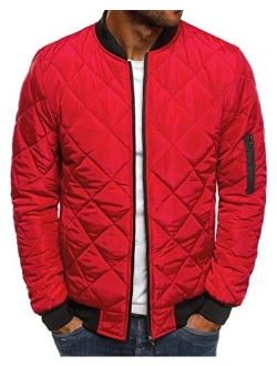 Mens Bomber Jacket Varsity Diamond Quilted Slim Fit Lightweight Flight Softshell Winter Jackets Pilot Full Zip Coats