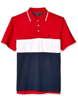 Men's Short Sleeve 100% Cotton Pique Color Block Polo Shirt