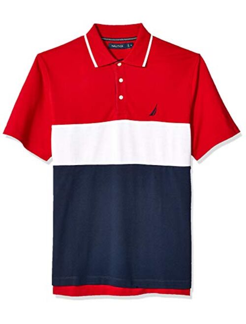 Nautica Men's Short Sleeve 100% Cotton Pique Color Block Polo Shirt