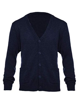 Knit Minded Mens Flat Knit Long Sleeve V-Neck Two Pocket Button Down Cardigan Sweater (See More Sizes)