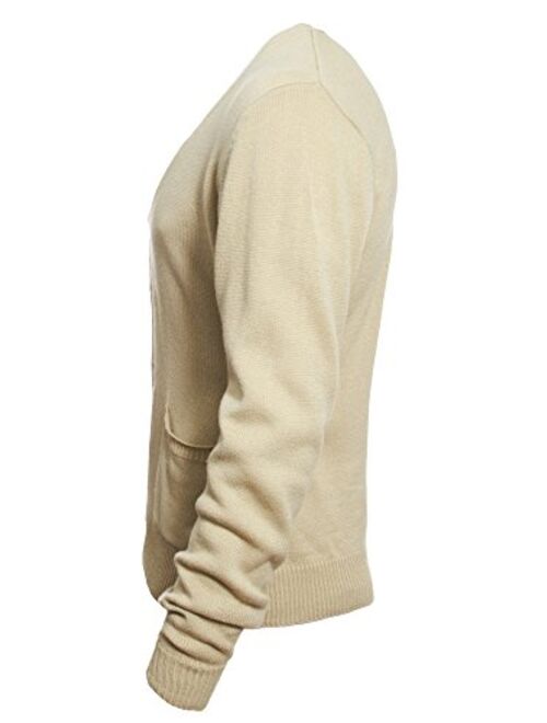 Knit Minded Mens Flat Knit Long Sleeve V-Neck Two Pocket Button Down Cardigan Sweater (See More Sizes)