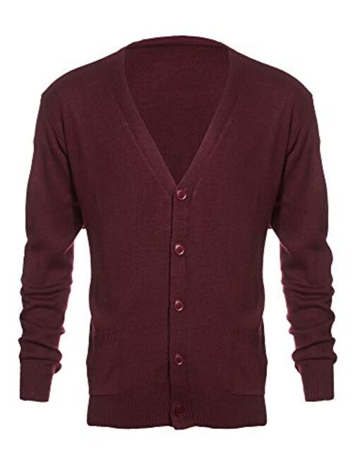 Knit Minded Mens Flat Knit Long Sleeve V-Neck Two Pocket Button Down Cardigan Sweater (See More Sizes)