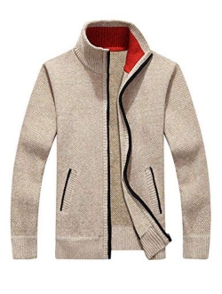 Men's Full Zip Cardigan Sweater Slim Fit Zip Up Cotton Knitted Sweater with Pockets