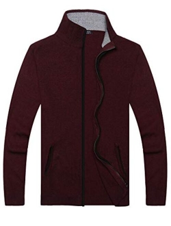 Men's Full Zip Cardigan Sweater Slim Fit Zip Up Cotton Knitted Sweater with Pockets