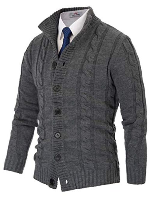 PJ PAUL JONES Mens Casual Stand Collar Cable Knitted Button Down Cardigan Sweater