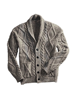 Irish Aran Knitwear 100% Irish Merino Wool Men's Shawl Neck Cardigan Sweater with Pockets | Made in Ireland