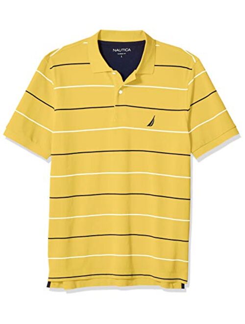 Nautica Men's Classic Fit Short Sleeve 100% Cotton Pique Stripe Polo Shirt