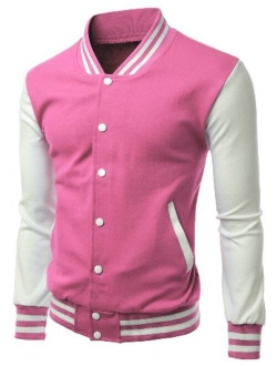 Xpril Men's Stylish Color Contrast Long Sleeves Varsity Jacket